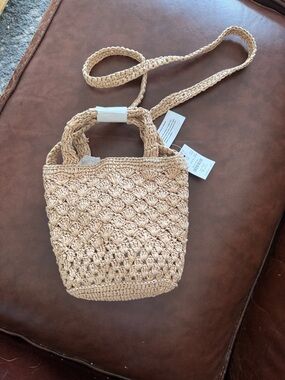 Jcrew factory Woven Beige Straw Crossbody Bag with Top Handle